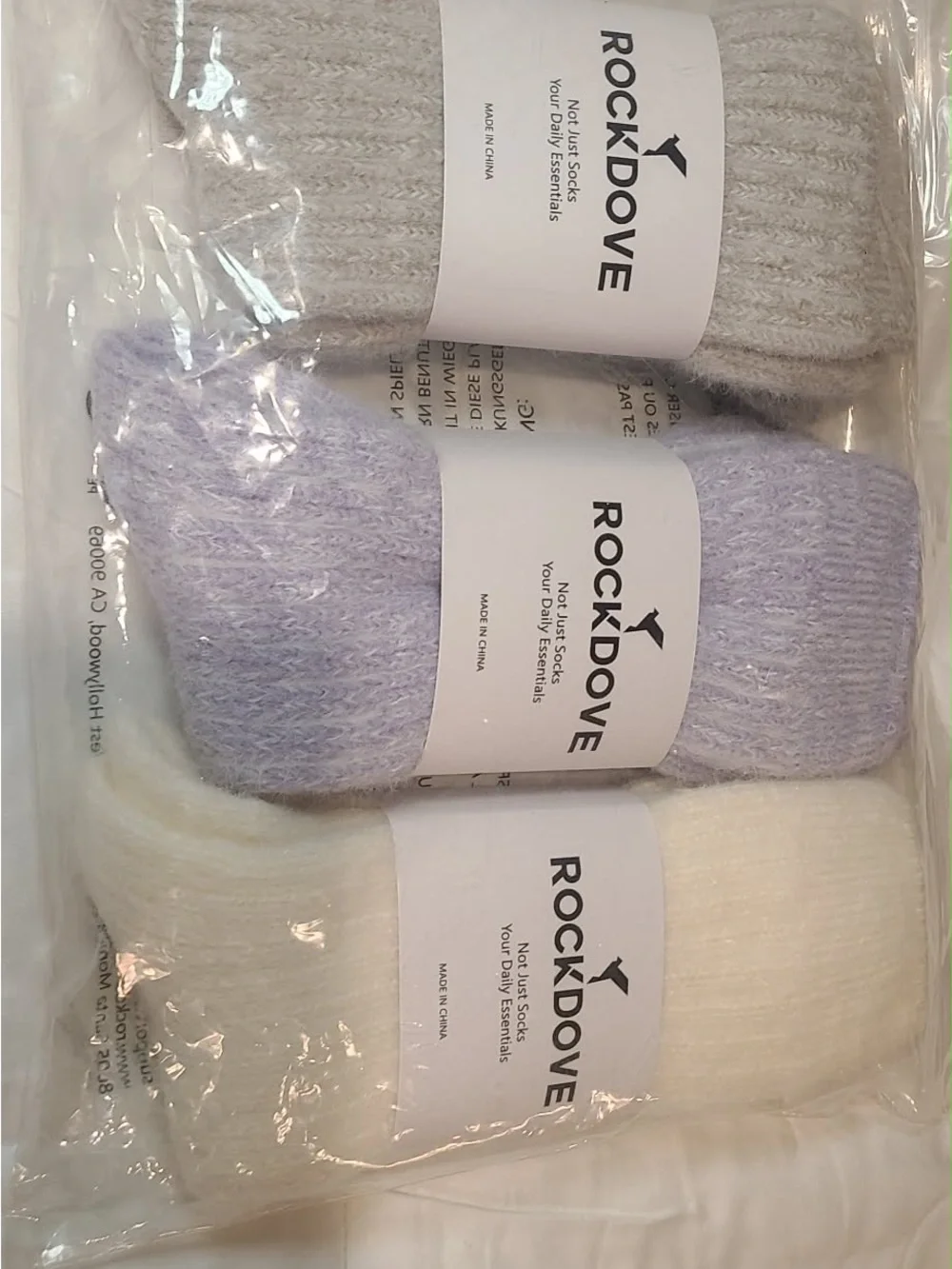 3-Pack Ribbed Cozy Knit Cotton Wool BlendCrew Socks in Lilac, Cream & Light Gray